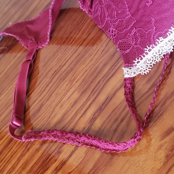 Felina Lingerie Women Burgundy Wine White Edge Floral Lace Print Bra Size 36A - Picture 13 of 13